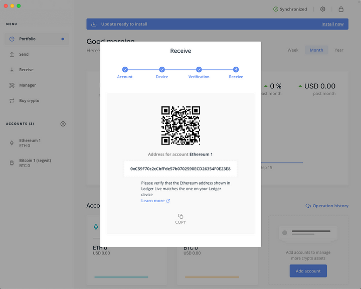 Verify that the public key displayed on the desktop wallet matches the public key displayed on the hardware wallet